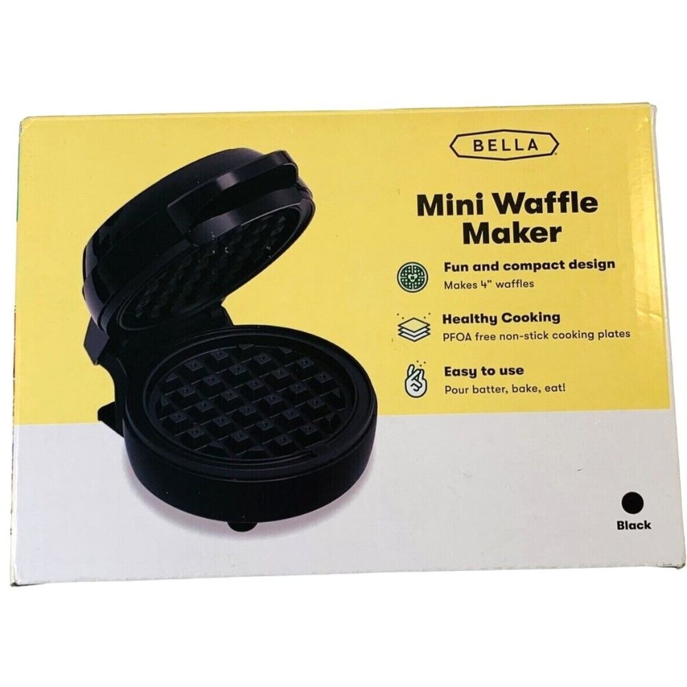 Bella Breakfast Mini Waffle Maker 4” Black Keto Kitchen Tool Appliance Non Stick